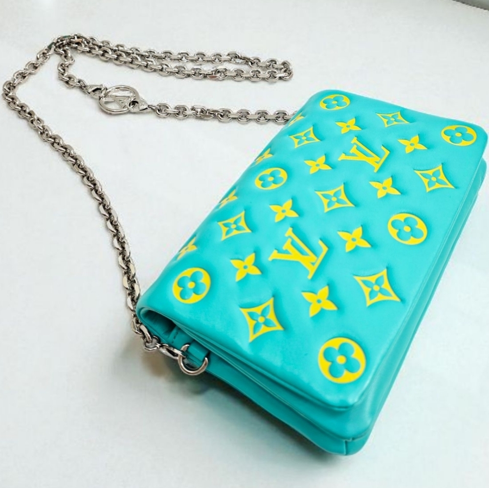 Louis Vuitton Coussin Pochette Mint Turquoise Neon Yellow Crossbody Bag - Picture 7 of 15